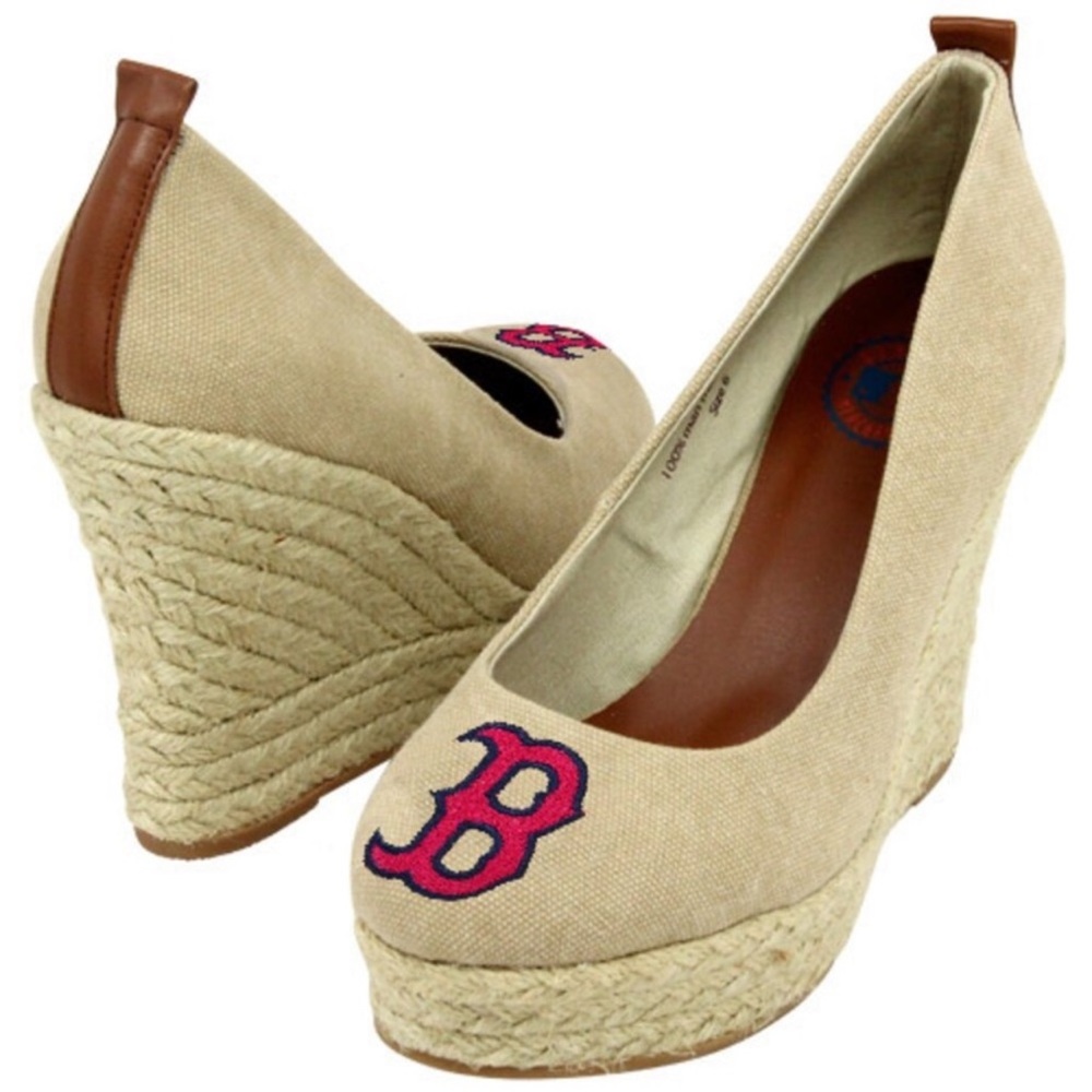 Cuce Shoes Boston Red Sox Women's The Groupie Espadrille Wedge Sandals - Tan